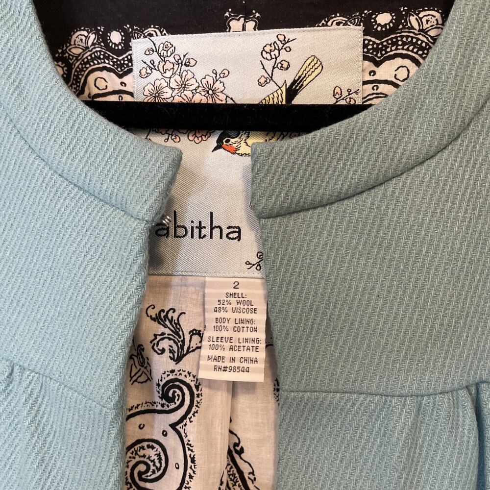Tabitha Anthropologie Cape/Jacket Size 2 Turquoise Wool Blend 3/4 Sleeve NWT - Picture 2 of 6